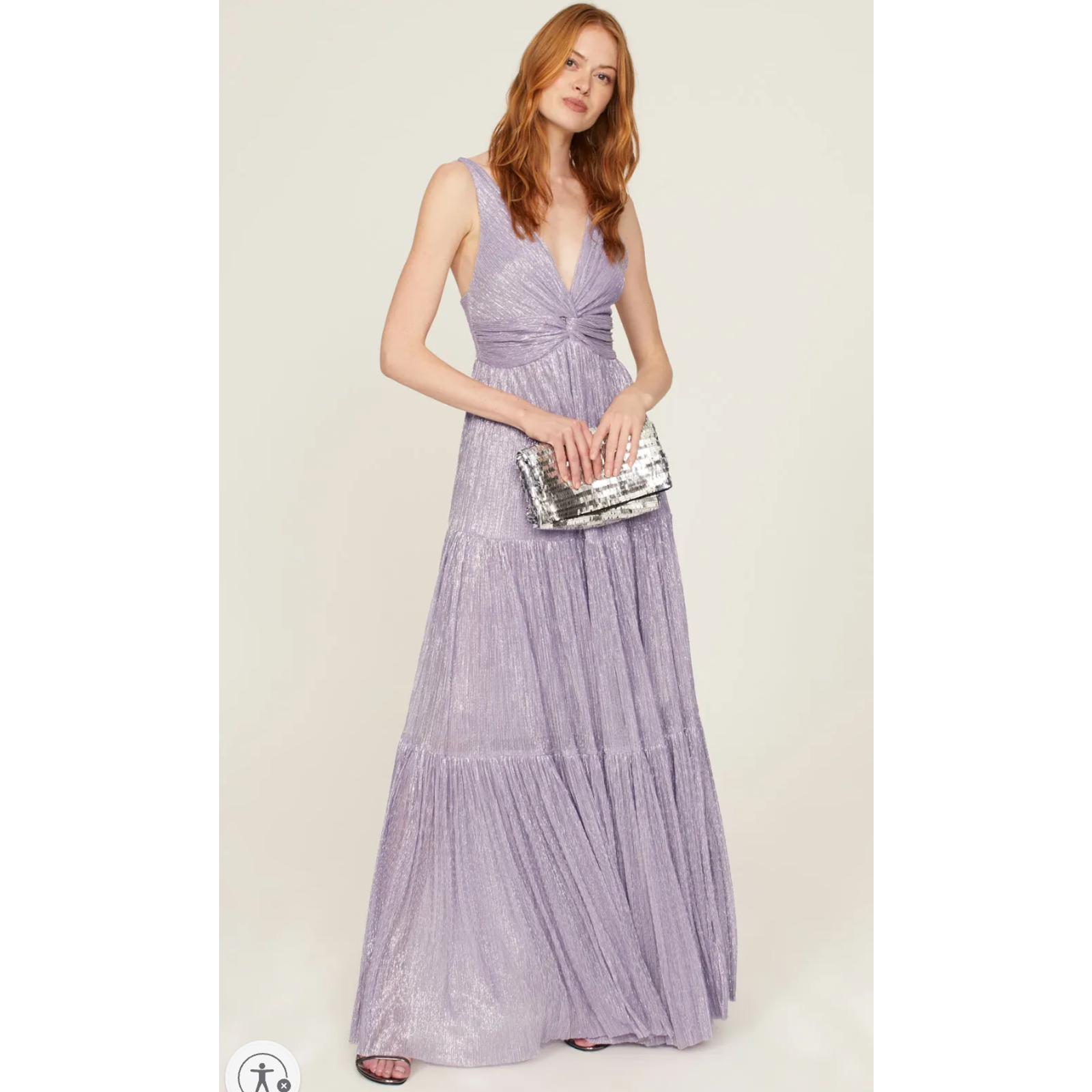 Sabina Musayev Purple Metallic Chiffon Pacific Gown Size S